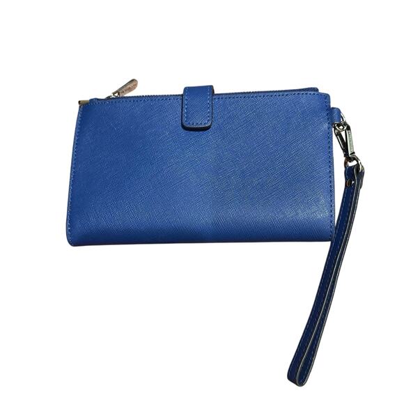 Michael Kors Jet Set Wristlet Travel Double Zip Phone Wallet Royal Blue Phone - Picture 2 of 14